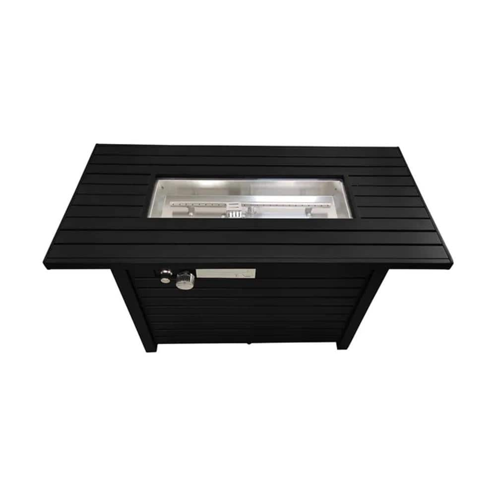 Bridgeport Rectangle Steel Propane Fire Pit Table for Outdoor Home Garden Backyard Fireplace (42 Inch, Black), CM-9101