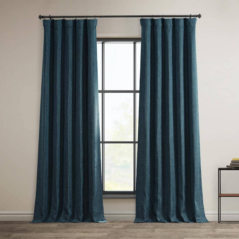 HPD Half Price Drapes Story Cortinas Oscurecedoras de Lino Sintético Azul para Dormitorio y Sala de Estar (1 Panel), Cortinas para Puertas y Ventanas de 84 Pulgadas de Largo, Cortinas y Cortinas con Bolsillo para Barra, 50 Ancho X 84 L