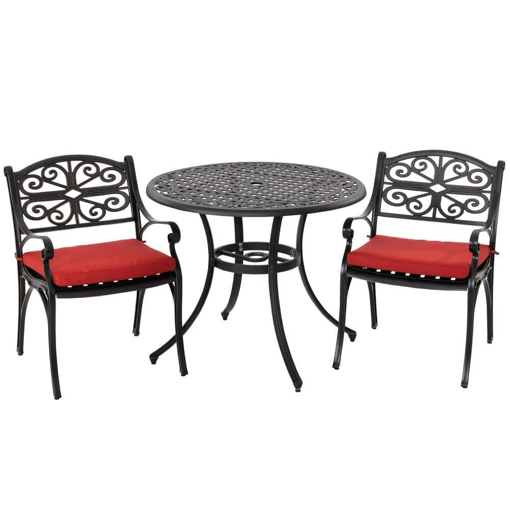 Nuu Garden 3-Piece Patio Bistro Set Outdoor Cast Aluminum Bistro Table and Chairs Set of 2, Outdoor Patio Table Set with Umbrella Hole and Cushions for Patio Balcony, Black