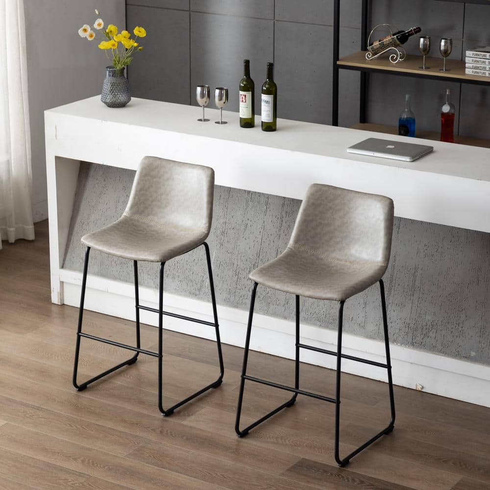 Vanity Art Set of 2 Pcs Synthetic Leather Upholstered Barstools Armlesss Dining Chairs with Metal Legs UC-13HG