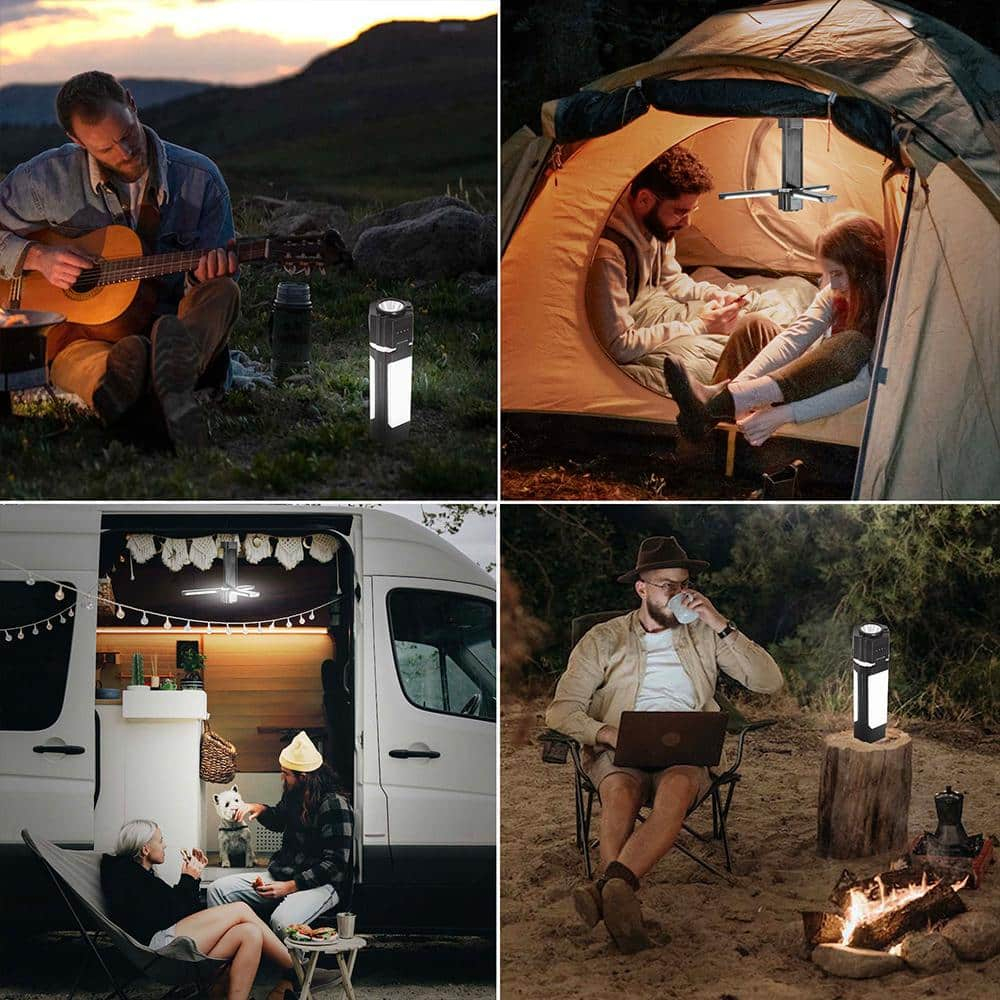Black and White Collapsible LED Camping Lantern with USB Charger