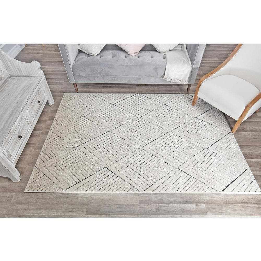 Tan Geometric Non-slip Rectangular Area Rug, 18" x 5"