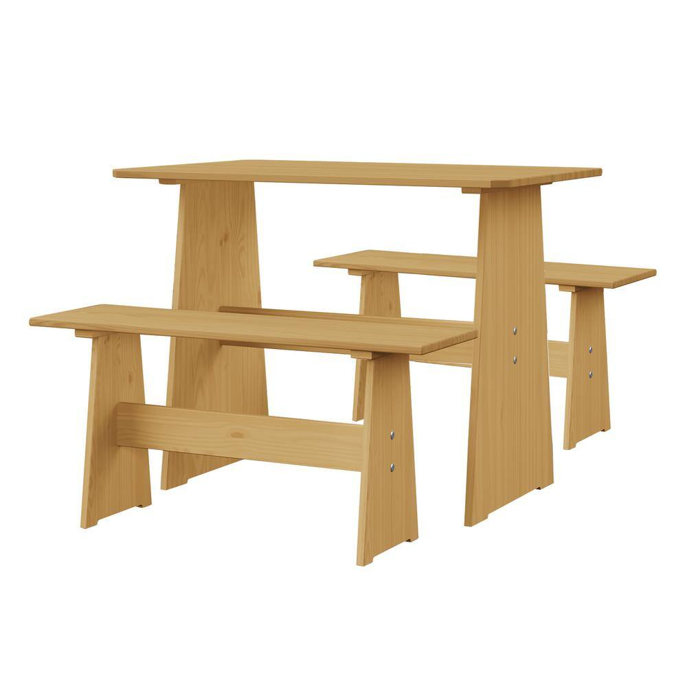 Natural Pine 3-Piece Dining Set with Benches
