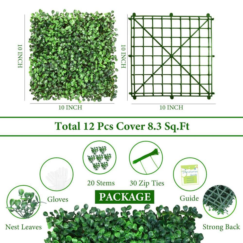 Grass Wall Panels 12 Pcs 10"x 10" Grass Wall Backdrop Panels Artificial Boxwood Greenery Wall Backdrop Privacy Hedge UV Protected for Indoor Outdoor Garden Backyard Party