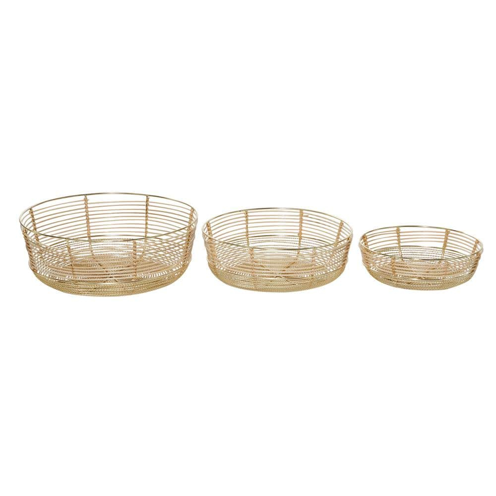 DecMode 9", 11", 13"W Round Wire Gold Metal Decorative Bowl, Set of 3