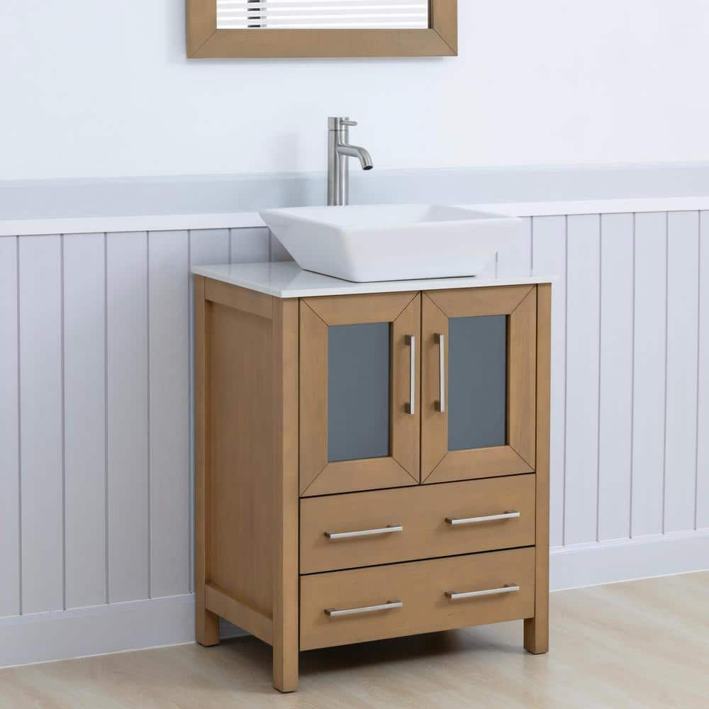Vanity Art 24" Single Sink Freestanding Bathroom Vanity Set with Engineered Marble Top and Mirror
