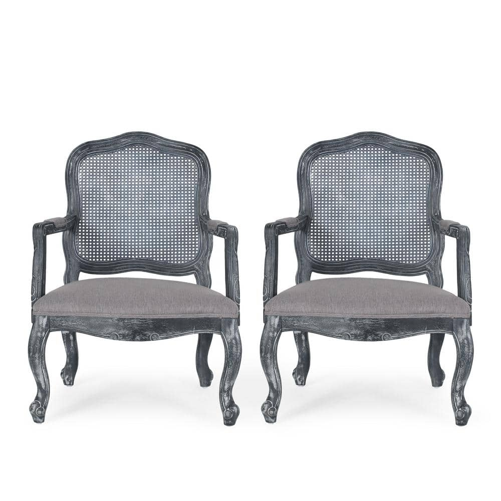 Noble House Corral French Fabric Dining Chair, Set of 2, Gray