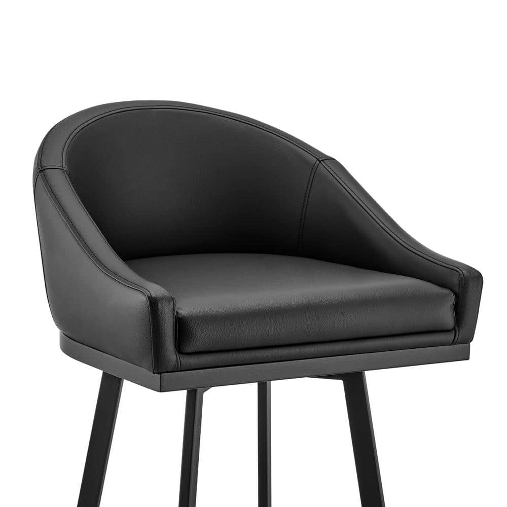Armen Living Noran 25.5" Swivel Metal & Faux Leather Counter Stool in Black