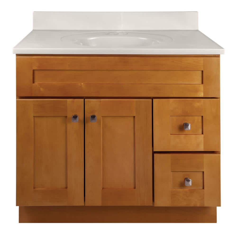 Brookings 37" Solid Wood Vanity in Birch with Marble Top Fully Assembled