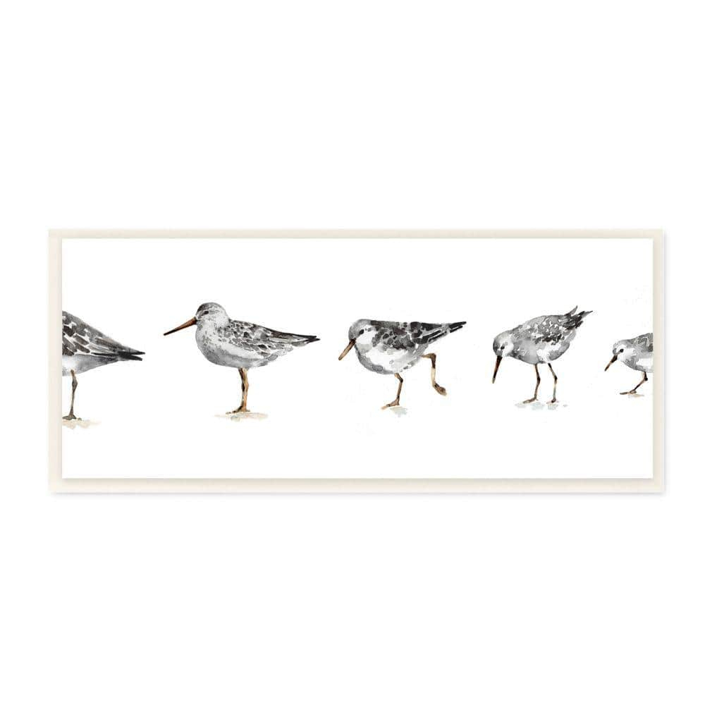 "Sandpiper Bird Stances Minimal Grey White Painting" by Lisa Audit Unframed Animal Wood Wall Art Print 7 in. x 17 in.