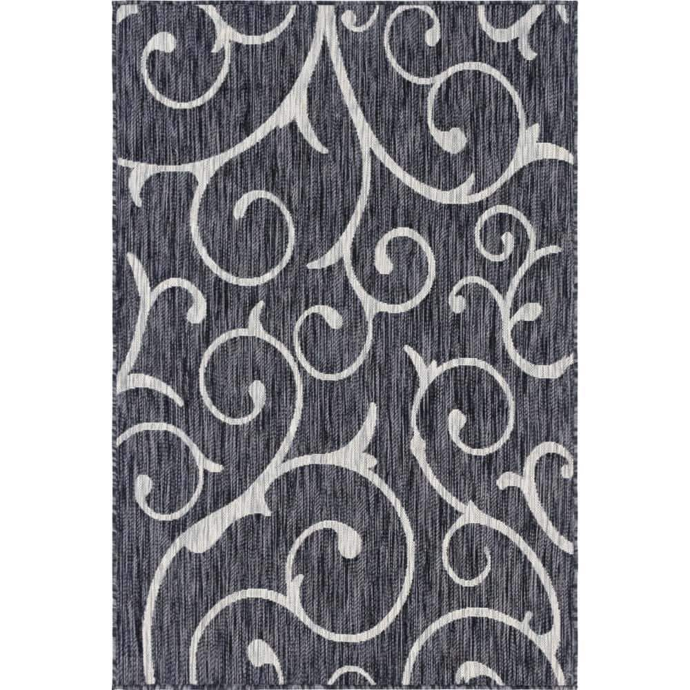 Unique Loom Outdoor Botanical Collection Area Rug - Curl (4' 1" x 6' 1" Rectangle Charcoal Gray/Gray)
