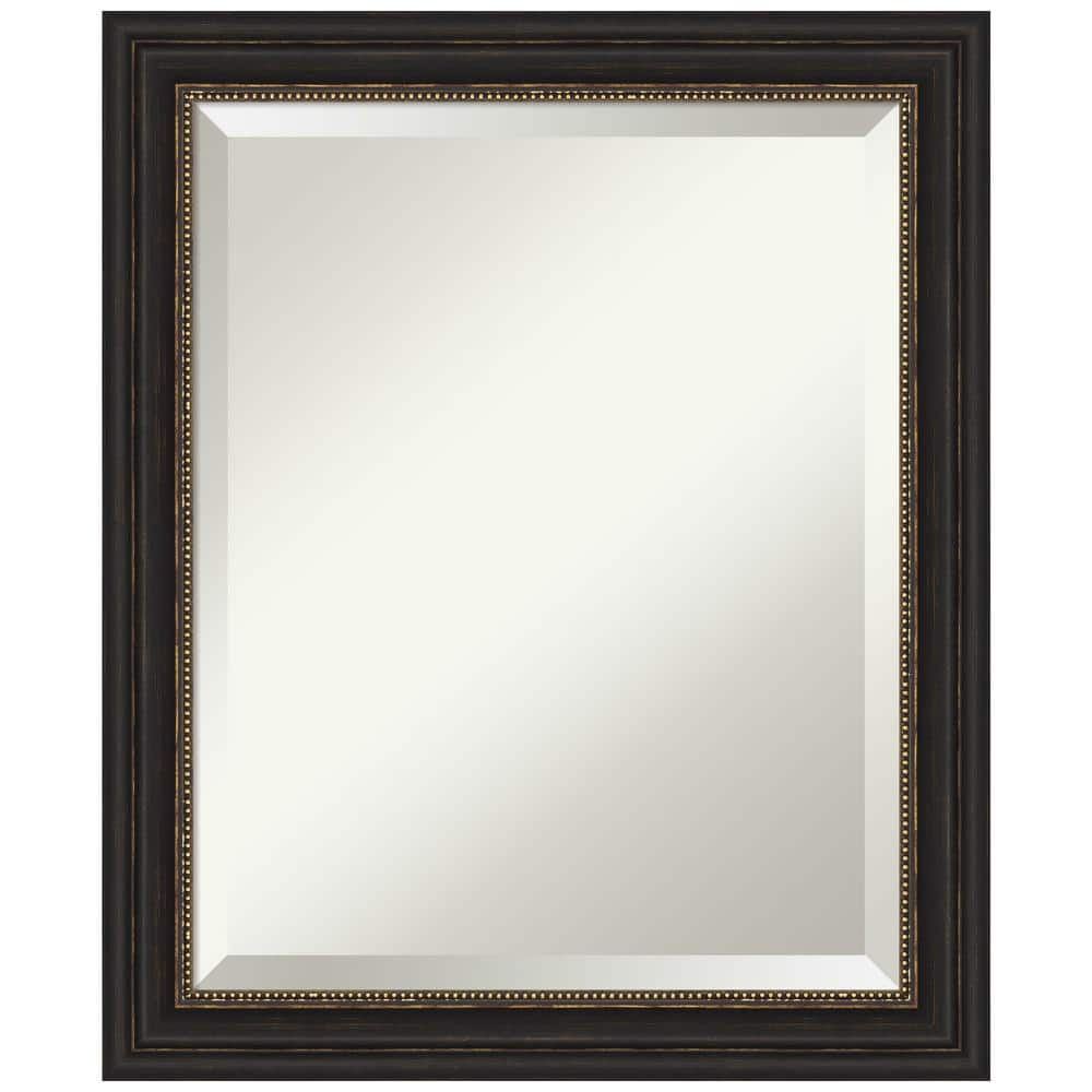 Amanti Art Beveled Bathroom Wall Mirror - Accent Bronze Narrow Frame Outer Size: 20 x 24 in