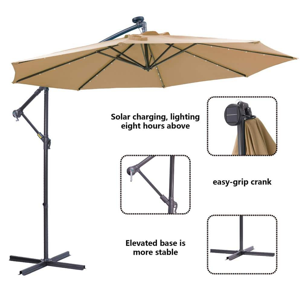 Taupe 10 ft. Cantilever Patio Umbrella with Solar LED Lights