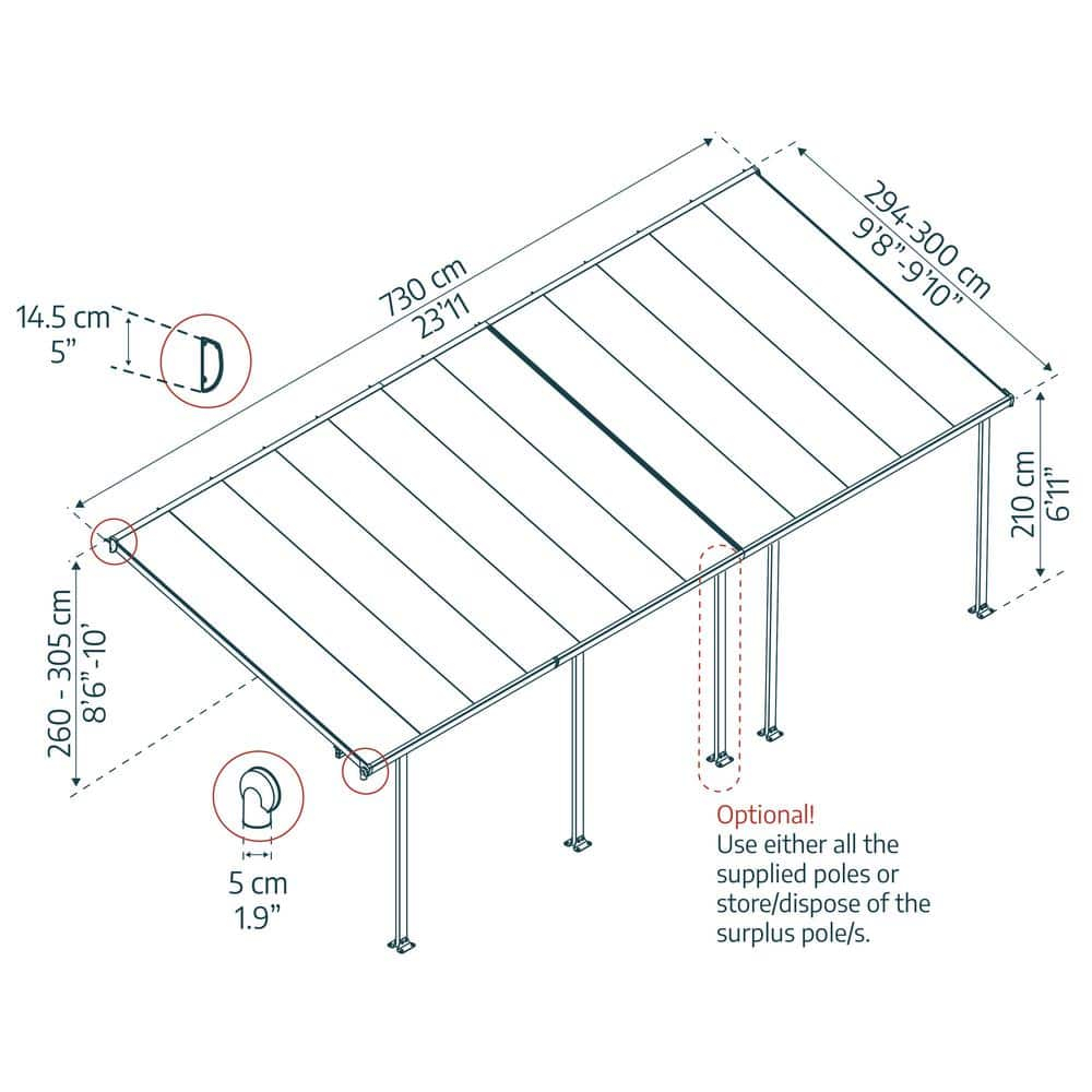 Palram - Canopia Feria 10' x 24' Polycarbonate/Galvanized Steel Patio Cover - Gray/Clear