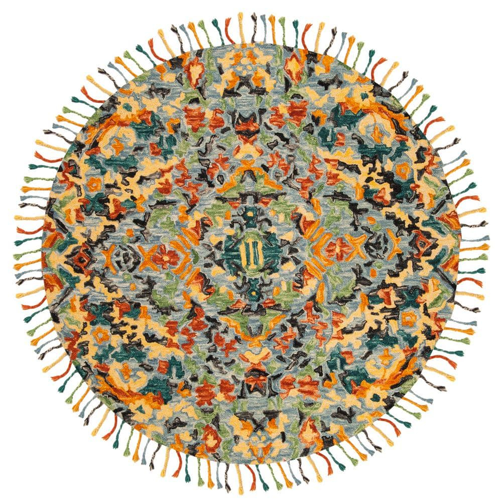 SAFAVIEH Blossom Everitt Floral Wool Fringed Area Rug, Blue/Multi, 8' x 8' Round
