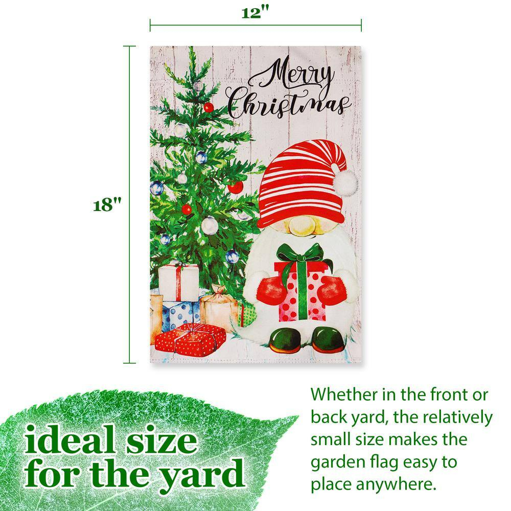 G128-12"x18" Christmas Garden Flag Double-Sided " Santa Gnome with Present Blockout Fabric