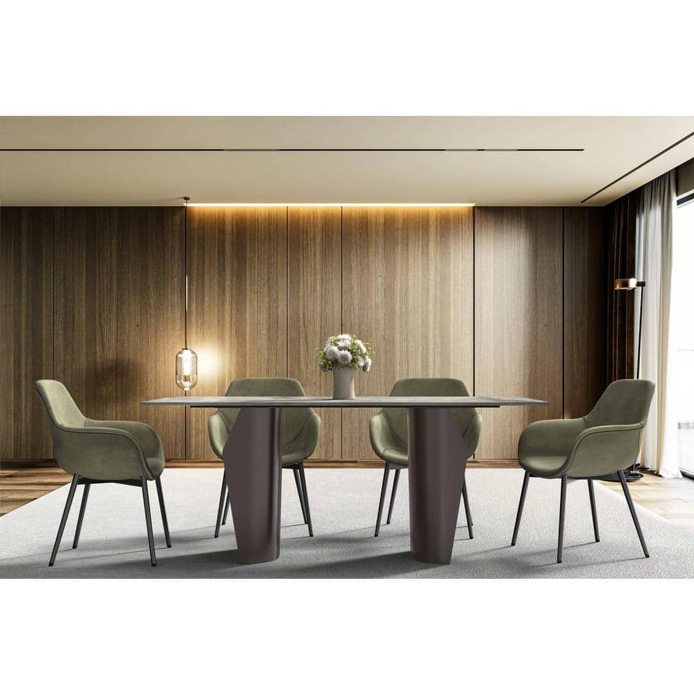 LeisureMod Zelan Modern 62” Rectangular Dining Table for 4 to 8 People with Sintered Stone Top and Stainless Steel Base in Deep Grey