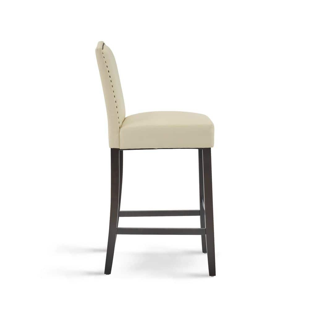 Christopher Knight Home Transitional 30.75" PU Upholstered Bar Stools with Solid Wood Frame, Beige, Set of 2