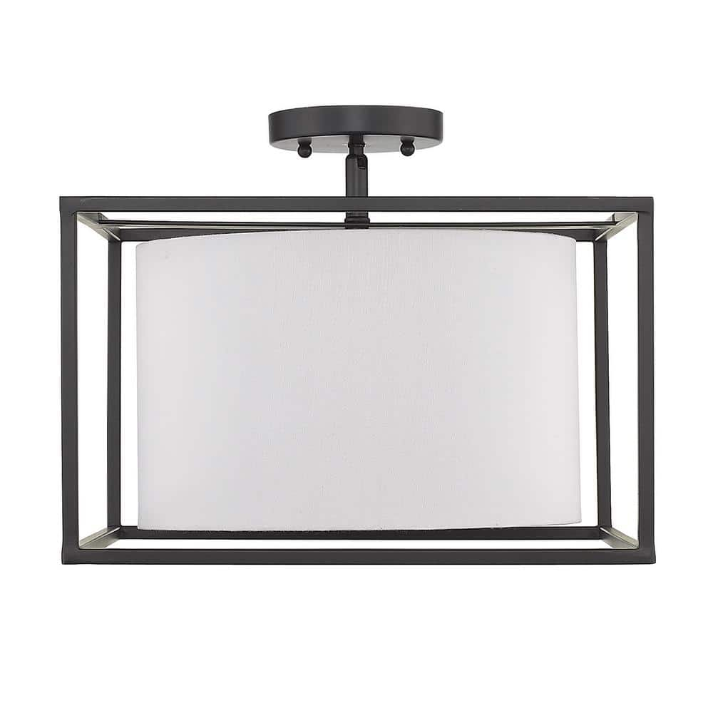 Golden Lighting Manhattan 3-Light Semi-flush in Matte Black with Modern White