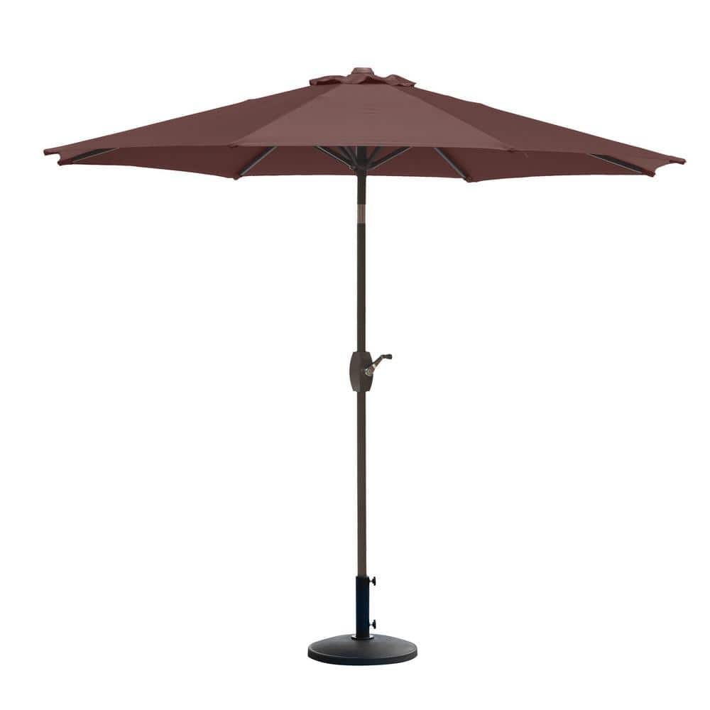 Westin Outdoor 9 Ft Umbrella with Round Resin Plastic Base Weight Included for Patio Garden UV Water Weather Resistant, Coffee