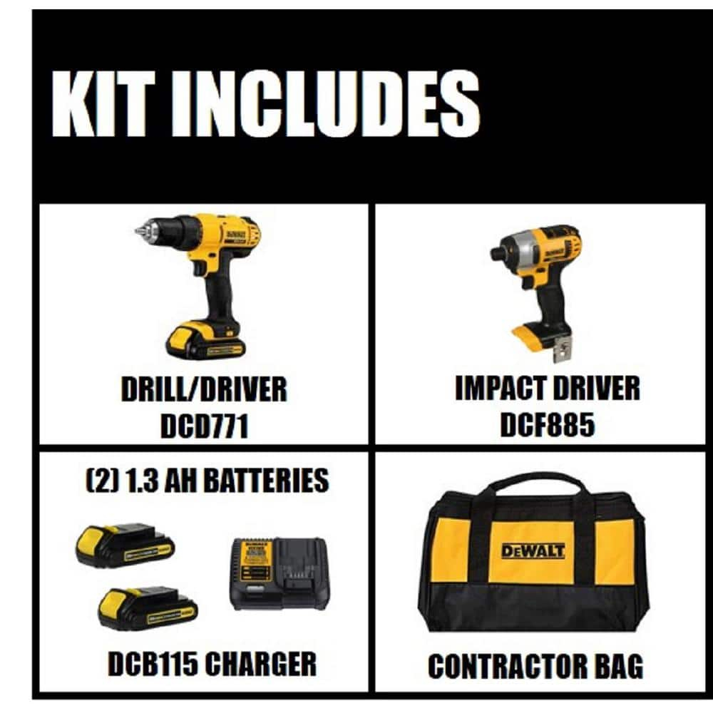 DEWALT 20V MAX Cordless Drill/Impact 2 Tool Combo Kit with (2) 20V 1.3Ah Batteries, Charger, and Bag DCK240C2