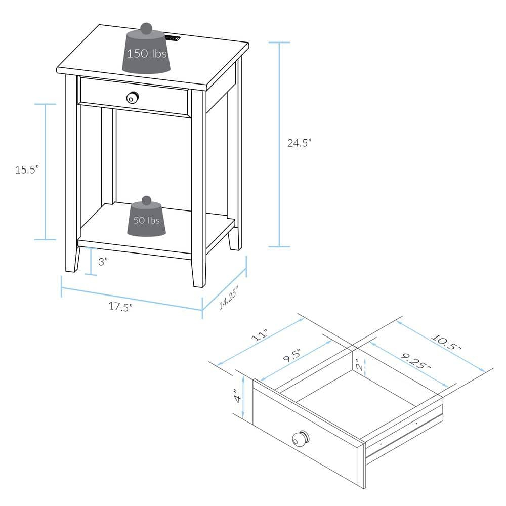 Casual Home Solid Wood Night Owl Bedside Nightstand with USB Ports, Warm Brown