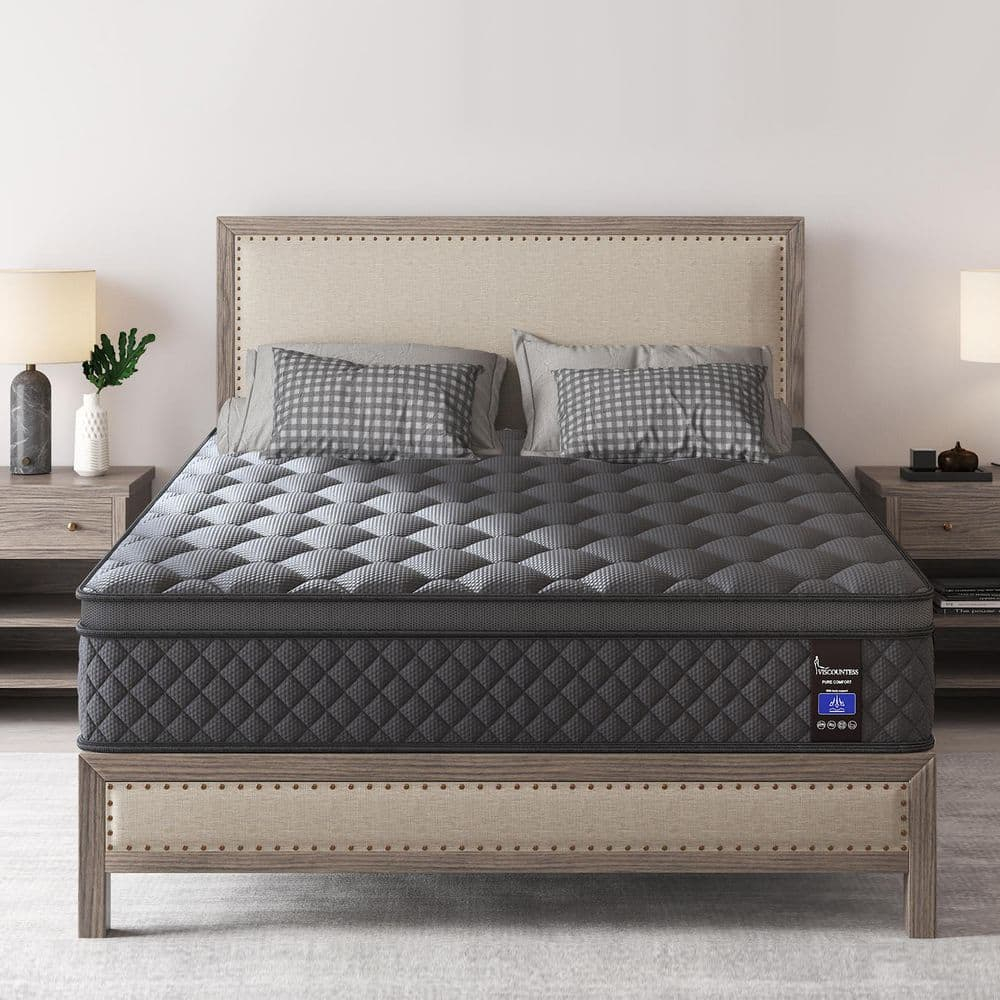 Queen Mattress, Hybrid Mattresses 10 Inch Euro Top Medium Firm for Back & Lumbar Support, 100 Night Trial, Individual Pocket Spring Bed for Motion Isolation & Pressure Relief Black