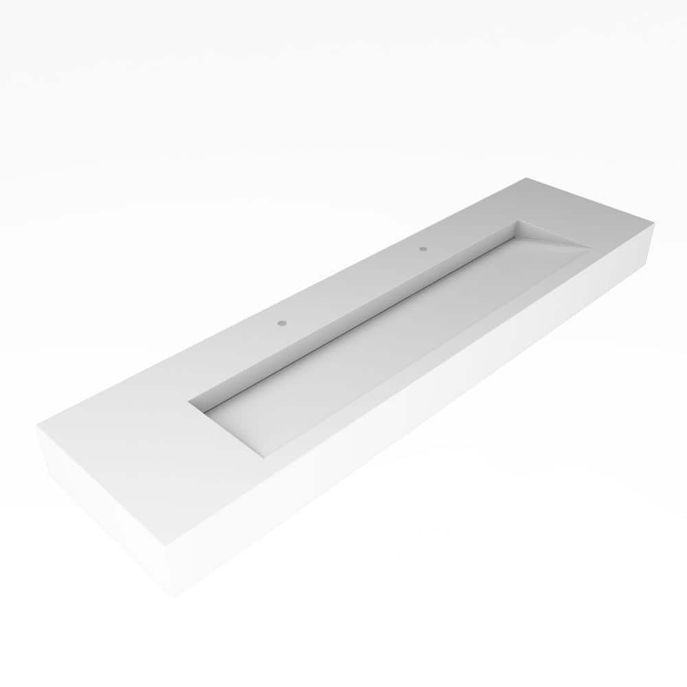 Castello USA Wall-Mounted Solid Surface Single Bathroom Sink with Ramp Basin in White