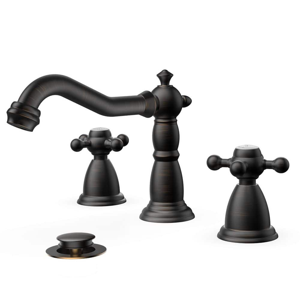 FORIOUS Vintage 3 Hole Bathroom Faucets Oil Rubbed Bronze, 2 Handle 8 Inch Widespread Antique Faucet for Bathroom Vanity RV Farmhosue Sink with Metal Pop Up Drain and Supply Lines