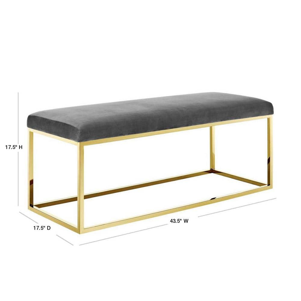 Modway Anticipate Velvet & Stainless Steel Bedroom Bench in Gold and Gray