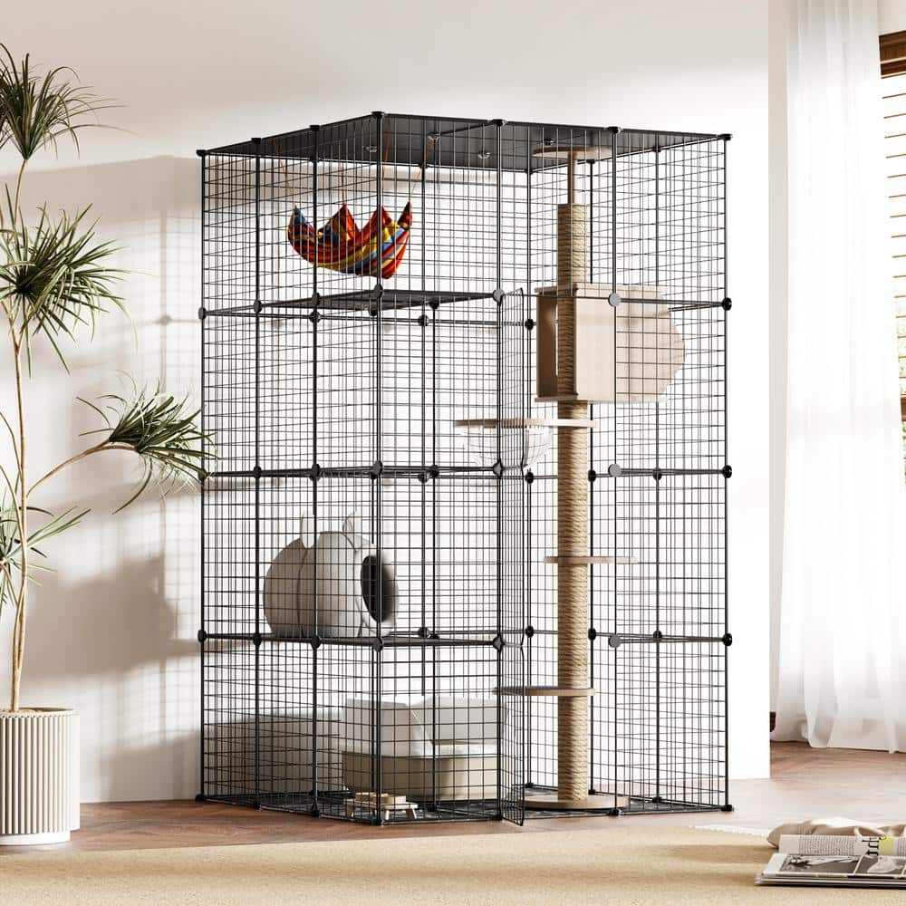 Coziwow Extra Large DIY Cat Cage Playpen, Metal Wire Kennels, Pet Cage for Rabbit Small Animal Indoor, Black