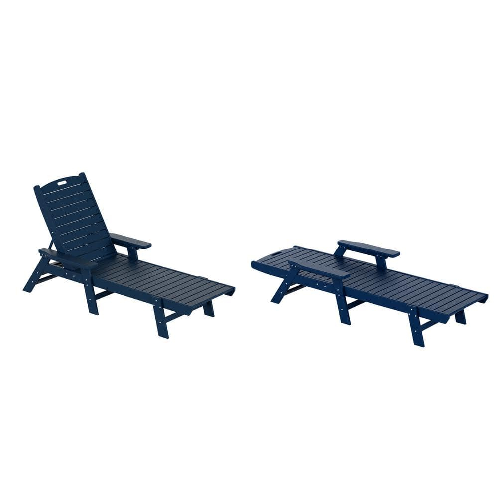 Polytrends Laguna 78" Poly Weather-Resistant Outdoor Chaise Lounge (Set of 2) Navy Blue