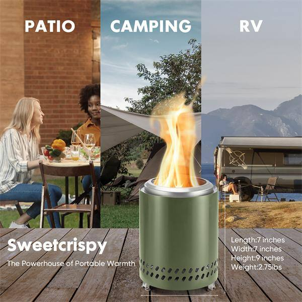 Smokeless Fire Pit 9.6 in. H Outdoor Portable Stainless Steel Tabletop Wood Burning Fire Pit with Storage Bag, Green