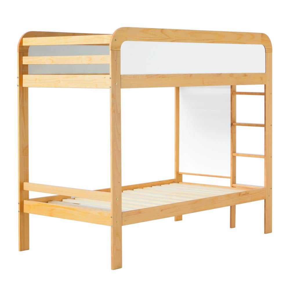 Walker Edison Contemporary Twin over Twin Wooden Bunk Bed with Ladder, Natural Pine