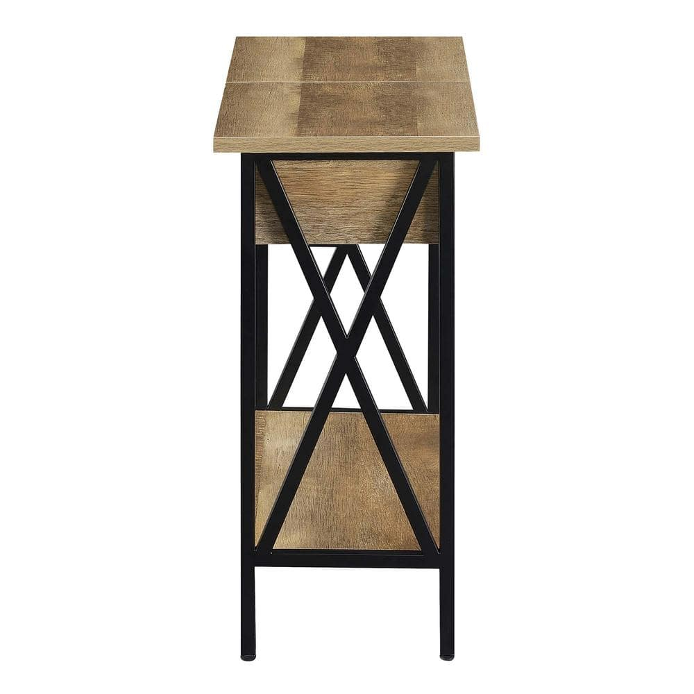 Convenience Concepts Tucson Flip Top End Table with Charging Station and Shelf, Weathered Barnwood/Black