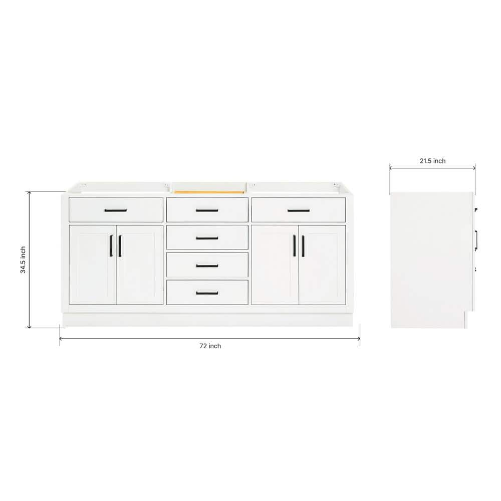 Ariel T072d-Bc Hepburn 72" Double Free Standing Vanity Cabinet Only - White