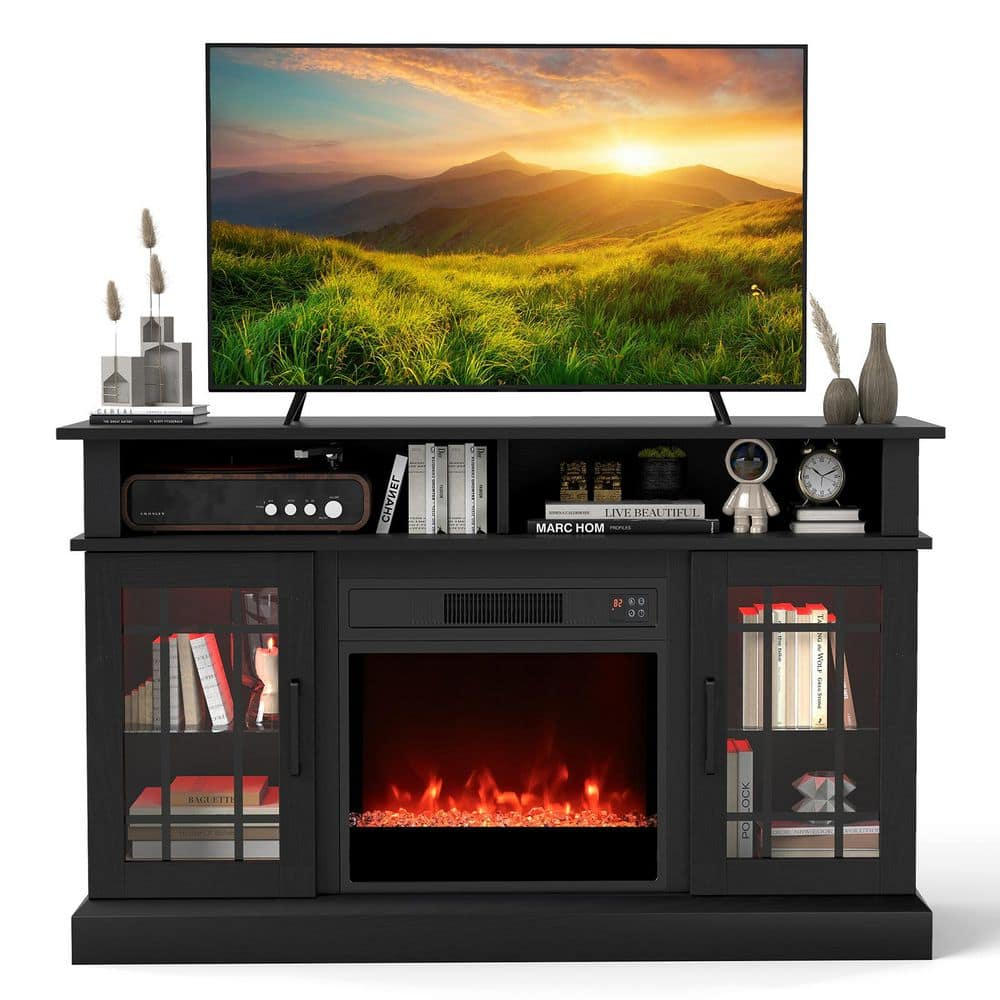Clihome 67" MDF Wall Mounted TV Stand with 36" Electric Fireplace Black