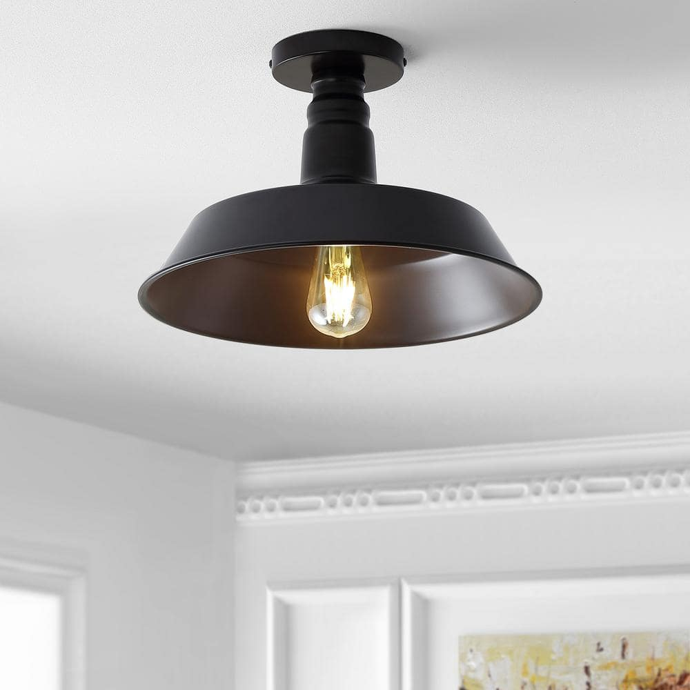Chloe Lighting Friedrich Industrial-Style 1 Light Rubbed Bronze Semi-Flush Ceiling Fixture 14" Wide