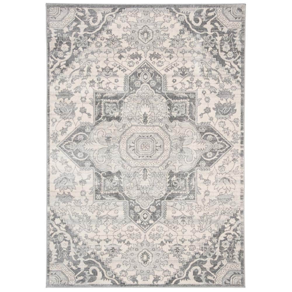 SAFAVIEH Brentwood Collection 3' x 5' Grey / Cream BNT816B Oriental Medallion Non-Shedding Living Room Bedroom Accent Rug