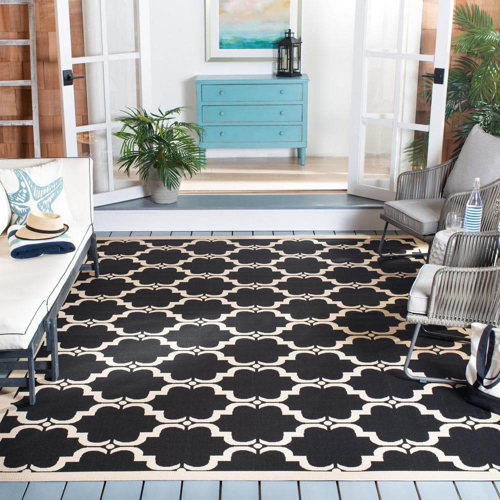 SAFAVIEH Courtyard Estelle Geometric Indoor/Outdoor Area Rug, 9' x 12', Black/Beige