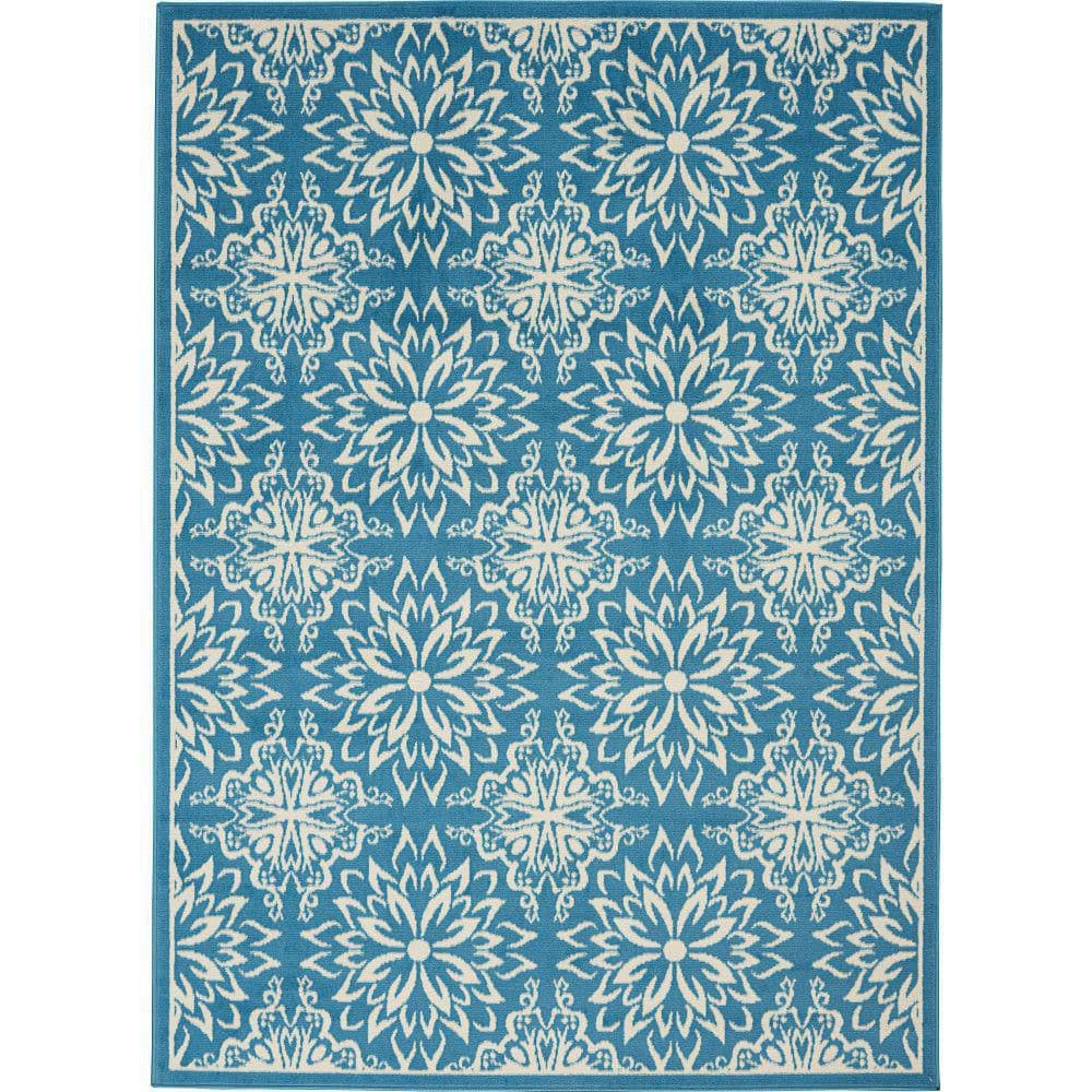 Nourison Jubilant Floral Ivory/Blue 5'3" x 7'3" Area Rug, (5x7)