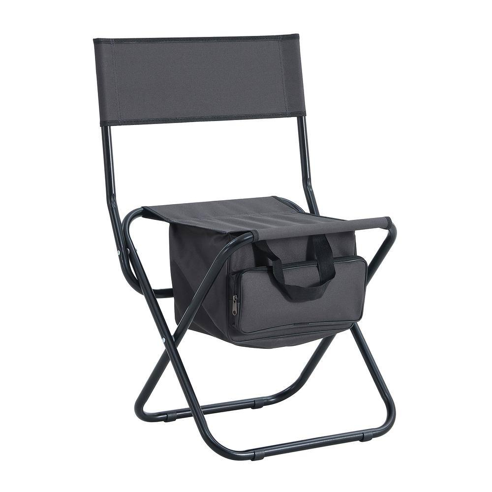 Gray Portable Steel Folding Camping Chair with Storage Bag