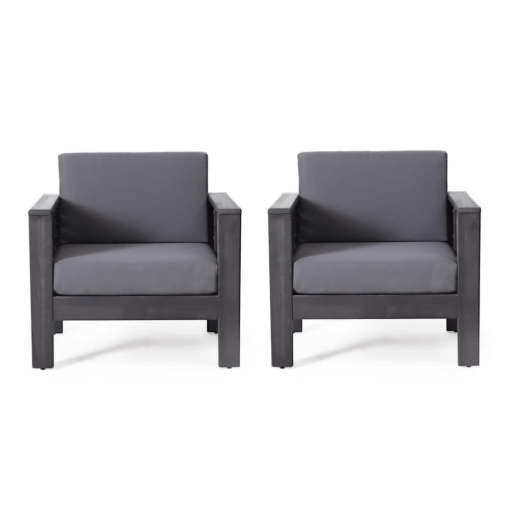 Lithonia Acacia Wood Outdoor Club Chairs with Cushions, Set of 2, Dark Gray