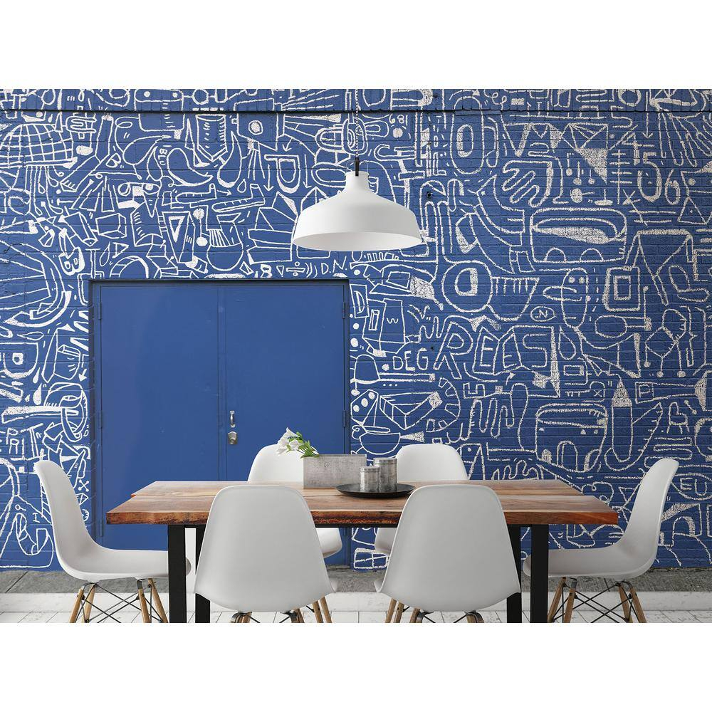 Large Blue Architectural Watercolor Wall Mural