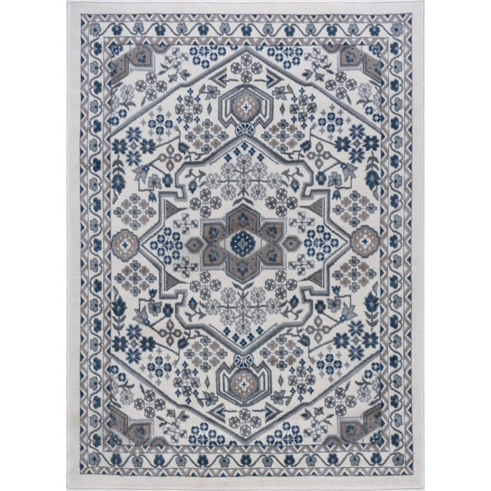 Tayse Hampton Area Rug HMP4017 Traditional Cream Petals Scrolls 5' x 7' Rectangle