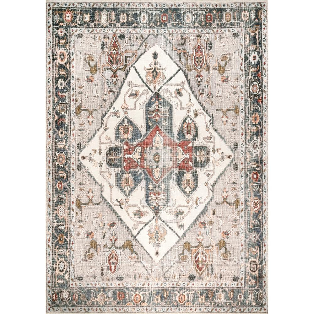 nuLOOM Mali Machine Washable Traditional Medallion Ultra Thin Accent Rug, 2' x 3', Ivory
