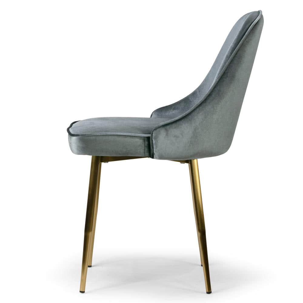 Glamour Home Set of 2 Alpha Grey Velvet Chair with Brushed Golden Steel Legs