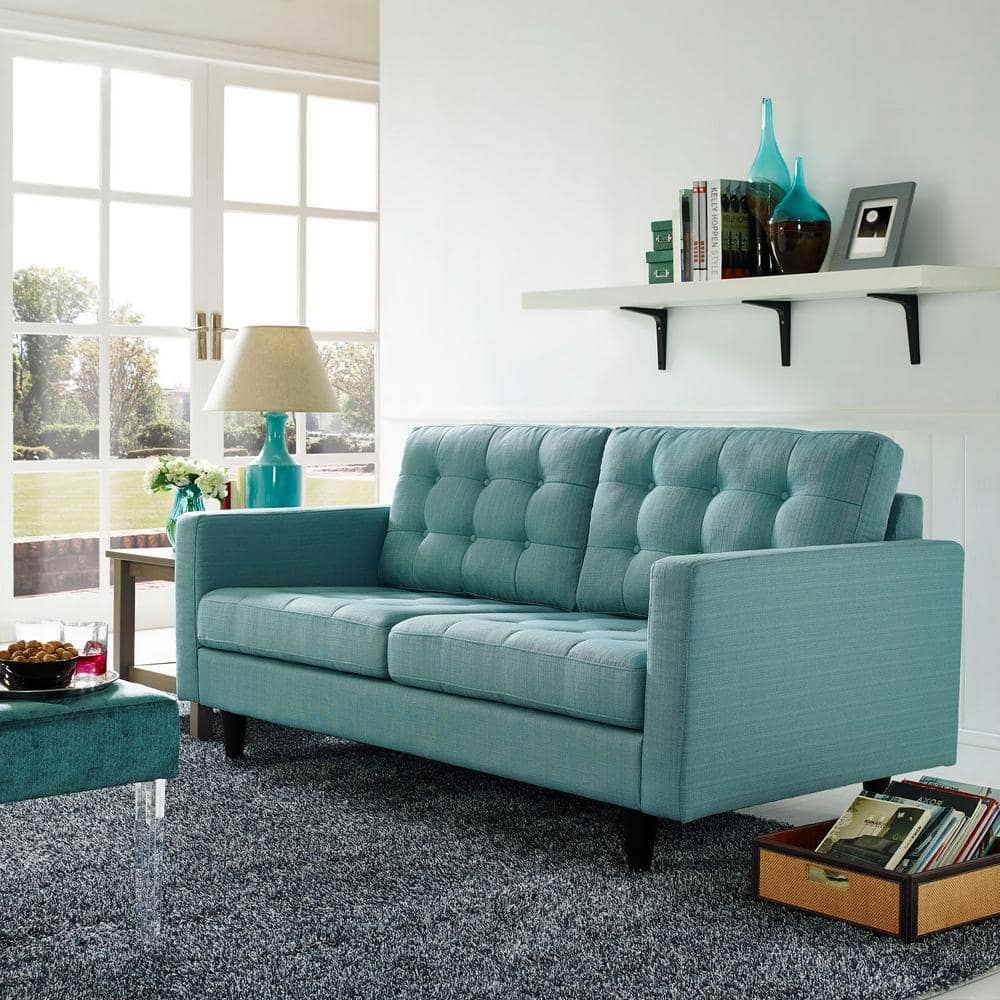 Laguna Tufted Fabric Loveseat with Solid Wood Legs
