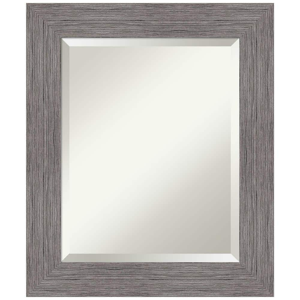 Amanti Art Grey Bathroom Mirror for Over Sink, 26x22 Pinstripe Plank Grey Rectangle Vanity Mirror, Small Country Rustic Frame, Hangs Horizonally and Vertically, Bathroom Wall Decor, Beveled Edge