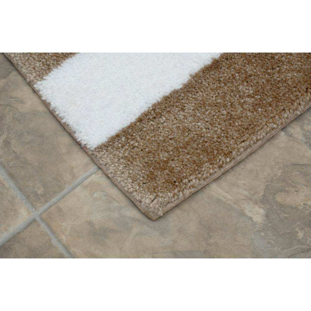 Garland Rug Beach Stripe Washable Bath Rug Set, 2 Piece Set (17"x24" Bath Rug, & 21"x34" Bath Rug) Tan/White